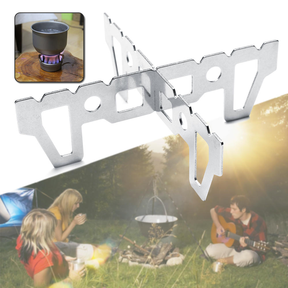 Suporte de fogão a álcool de aço inoxidável para camping ao ar livre, suporte de grade cruzada, suporte de quadro de suporte do queimador de cozinha