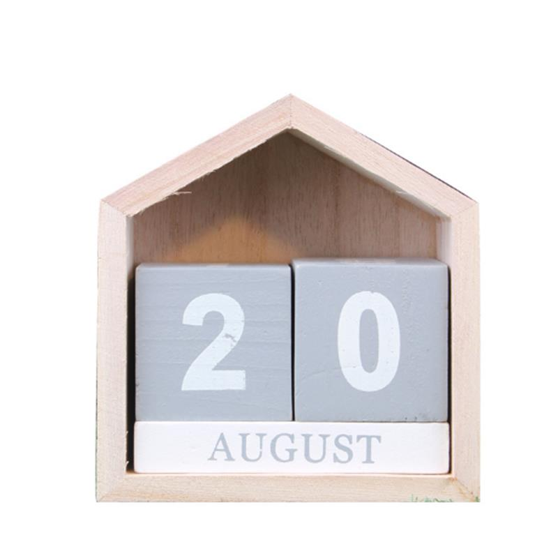 Vintage Design huis vorm eeuwigdurende kalender hout bureau houten blok Home kantoorbenodigdheden decoratie