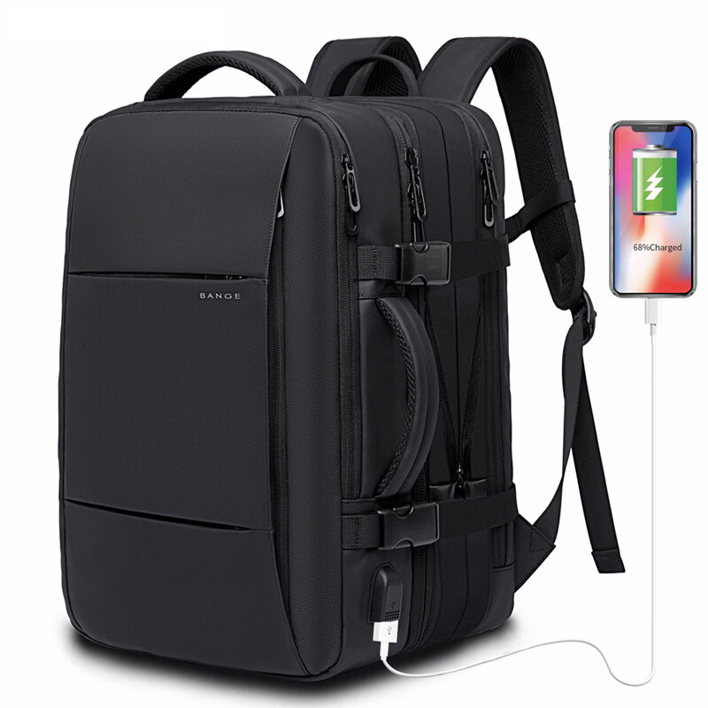 Mochila tática USB expansível BANGE BG-1908 de 16 "38L de grande capacidade para laptop de 15,6", bagagem, mochila impermeável para camping e viagens.