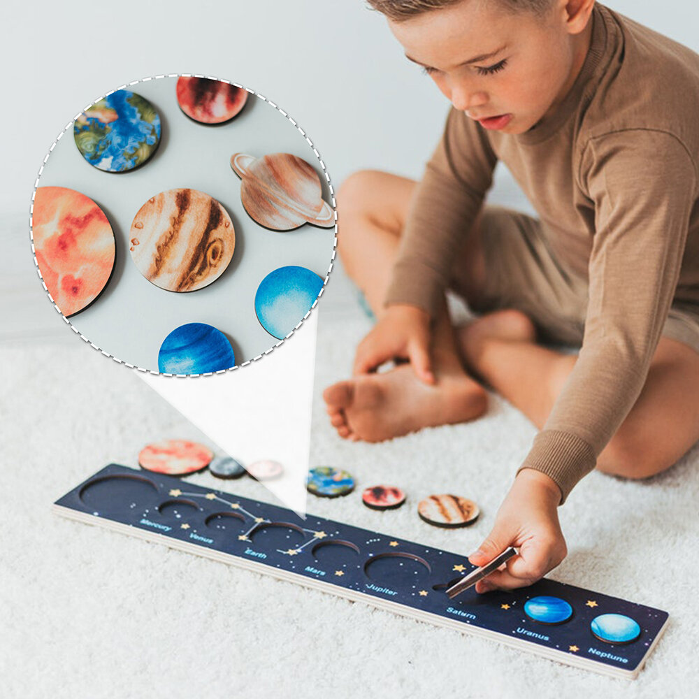 3D Solar System Puzzle Wooden Planet Puzzle Handmade Birthday Creative Gifts for Kids