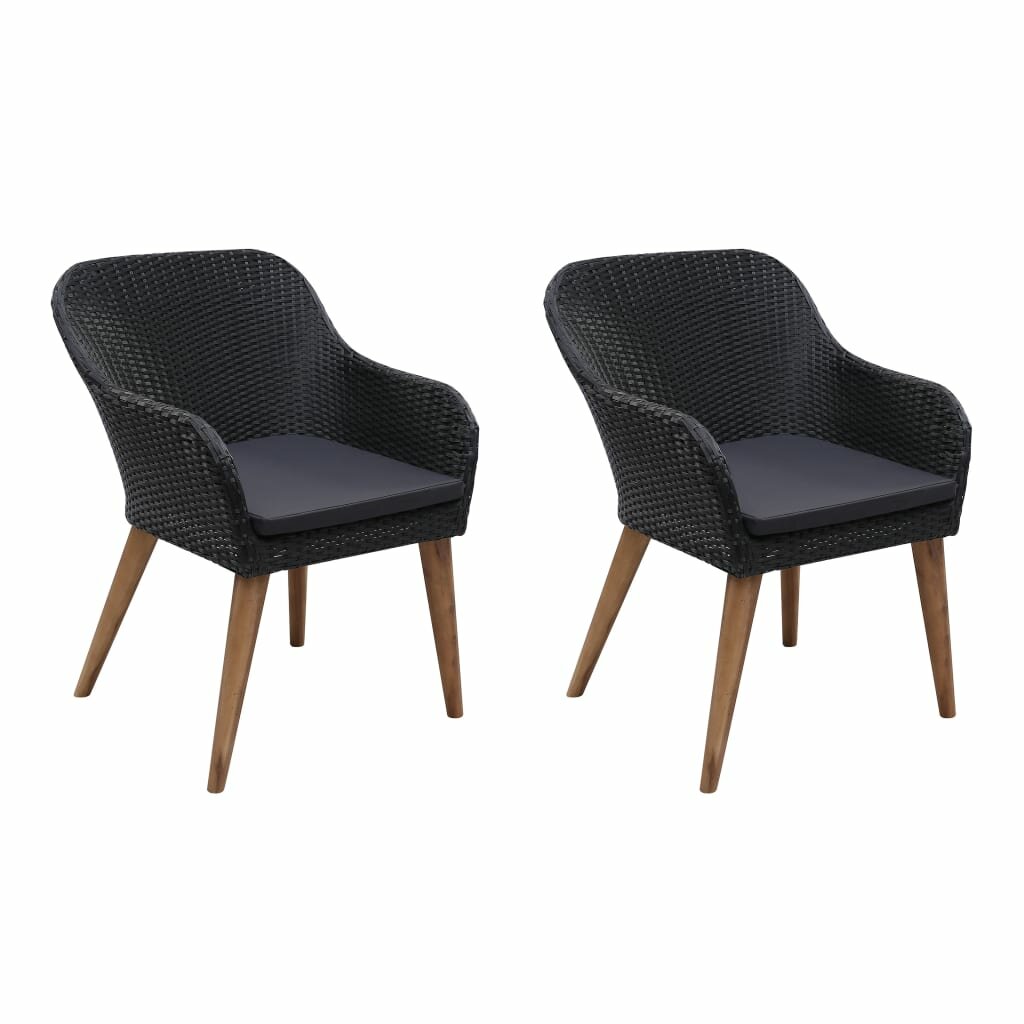 Outdoor Chairs with Cushions 2 pcs Poly Rattan Black