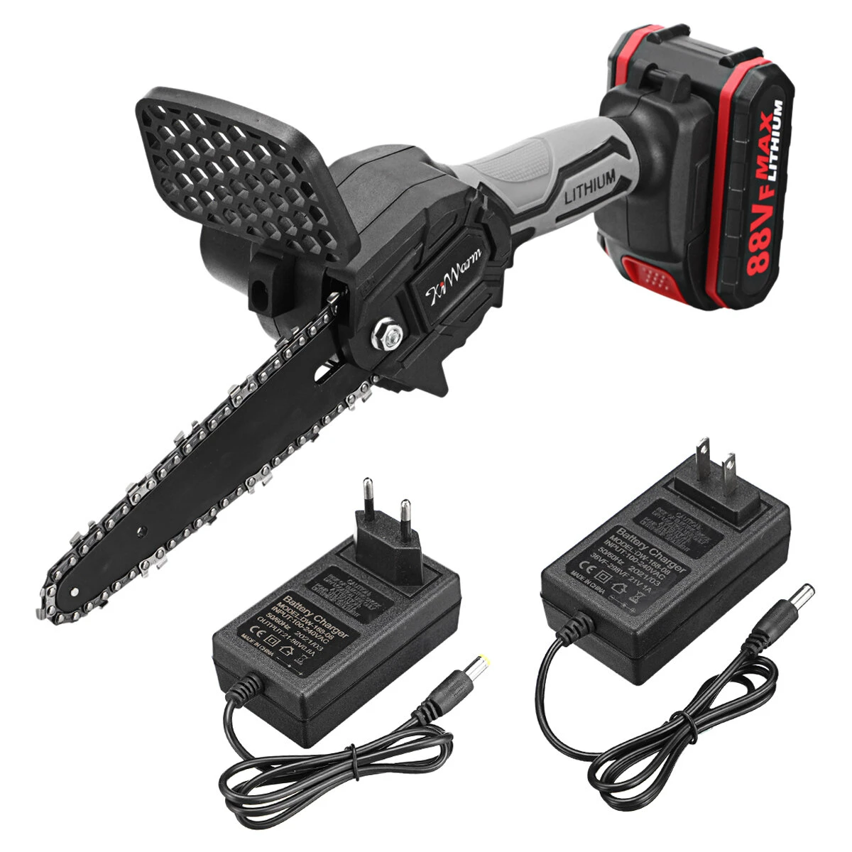6” Portable Electric Pruning Saw Rechargeable Small Woodworking Electric Chain W/ 1/2 Battery – two battery & EU plug