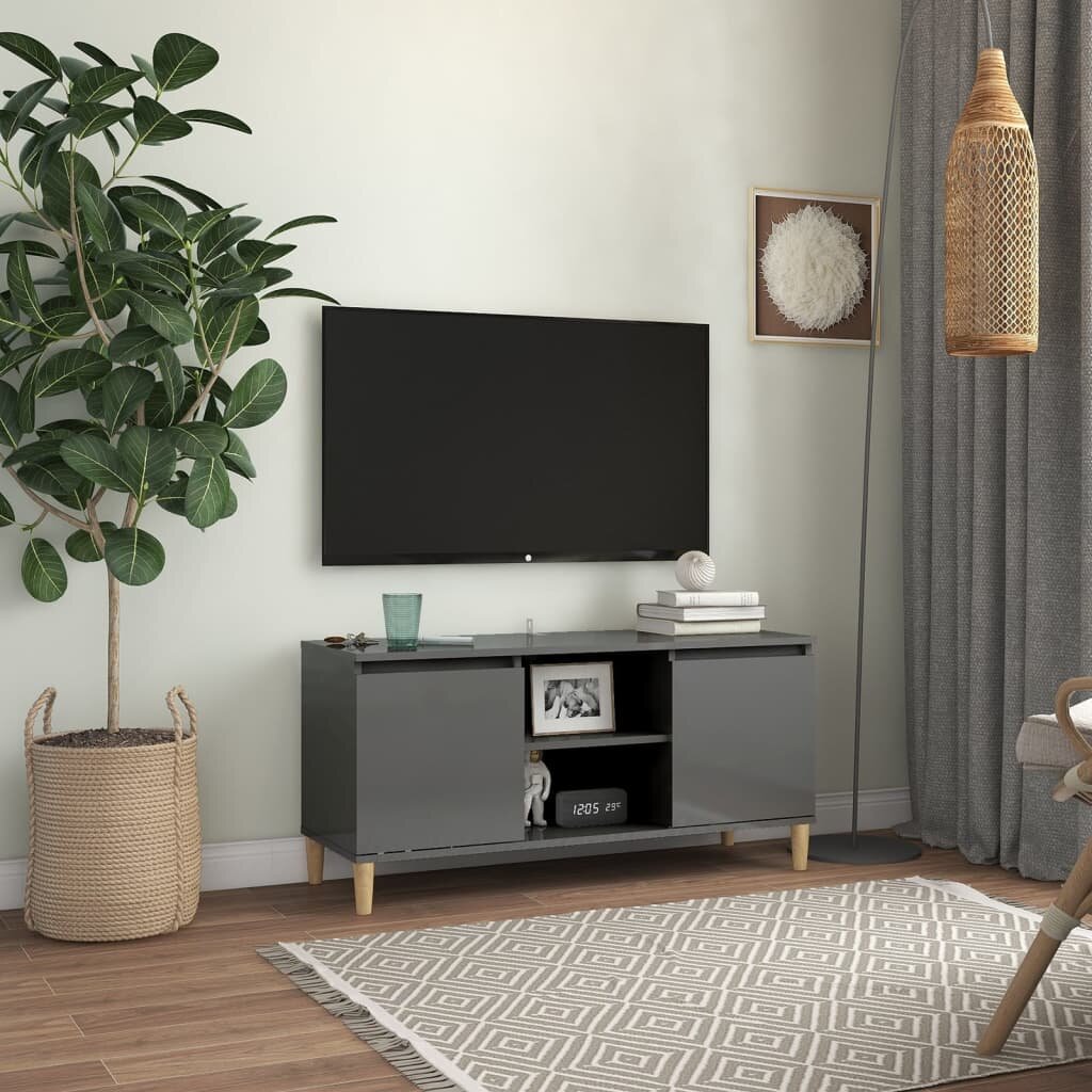 TV-meubel & massief houten poten Hoogglans grijs 40,7"x13,8"x19,7"