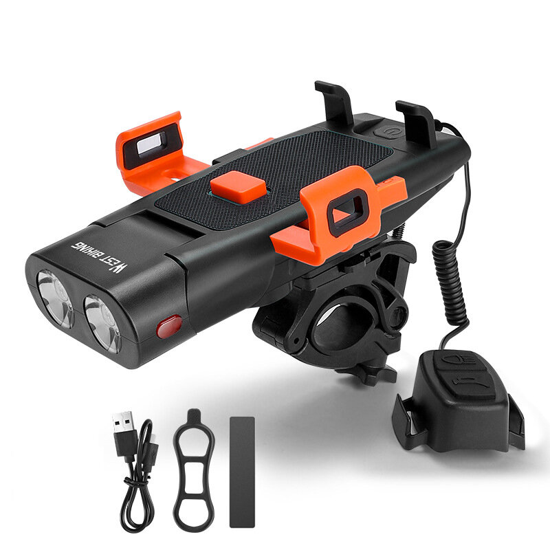 

WEST BIKING 5 IN 1 500Lm Brightness Bike Headlight 3000mAh Battery Waterproof 4 Light Modes Power Bank Phone Holder with