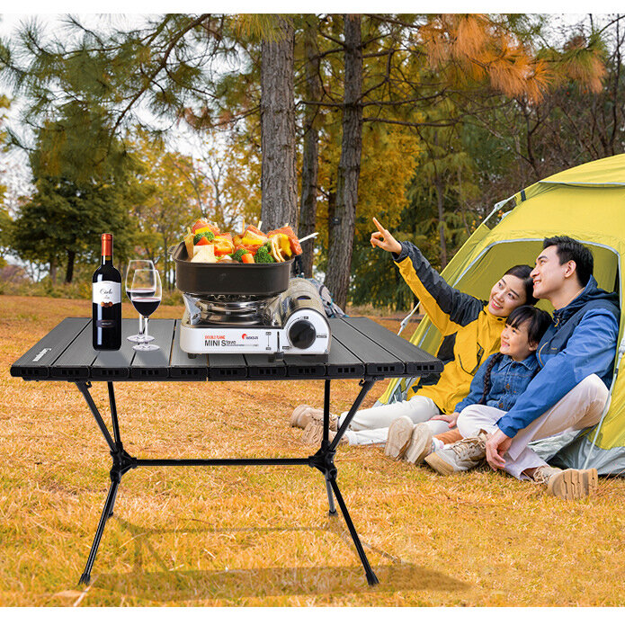 CAMPINGMOON T-520 al aire libre cámping Mesa de picnic Mesa compacta enrollable Mesa plegable de aluminio portátil
