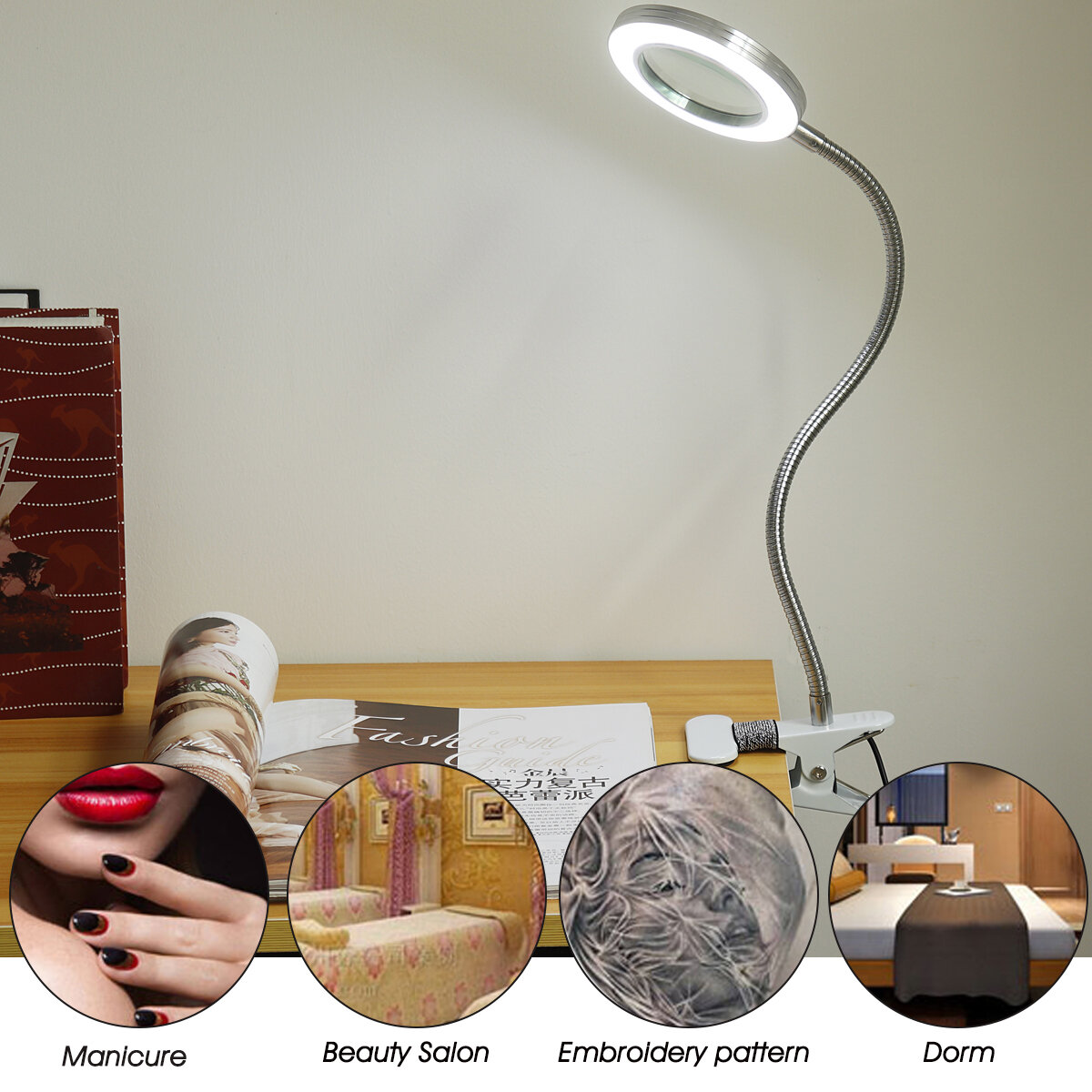 

USB LED увеличительное стекло настольное освещение 8X лупа Лампа сгибаемая красота Макияж Тату свет для чтения