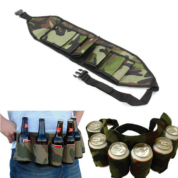 Porta-copos de refrigerante de cerveja portátil de 6 pacotes para a cintura, camuflagem para festas, mãos livres Cinto