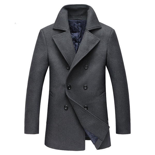 Mens mid-long winter thick warm fashion slim double breasted trench ...