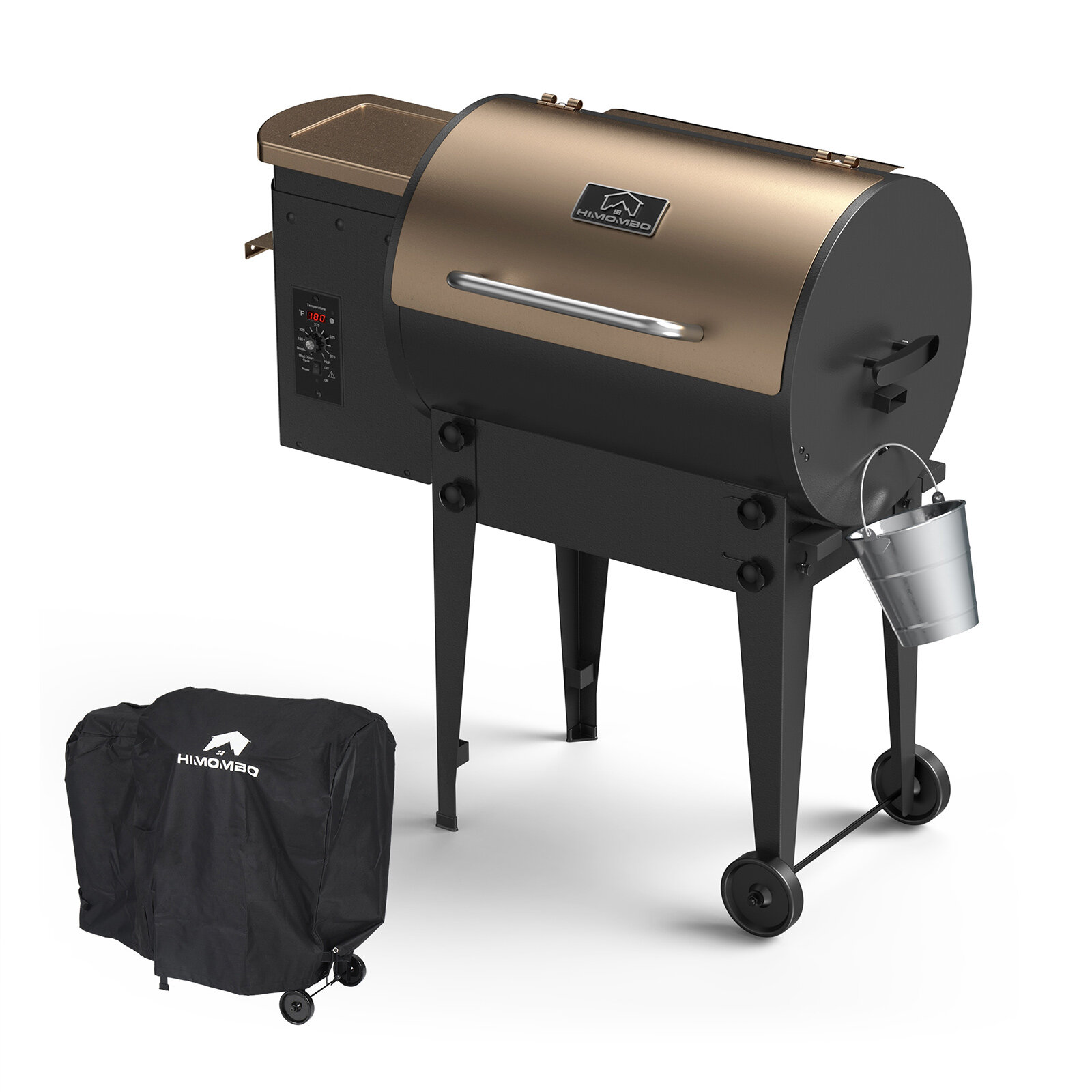 HiMombo 8 in 1 BBQ Gril Wood Pellet Grill and Smoker with Extendable Equipped Foldable Table Legs & Cover Auto Temperature Control for outdoor BBQ Smoke