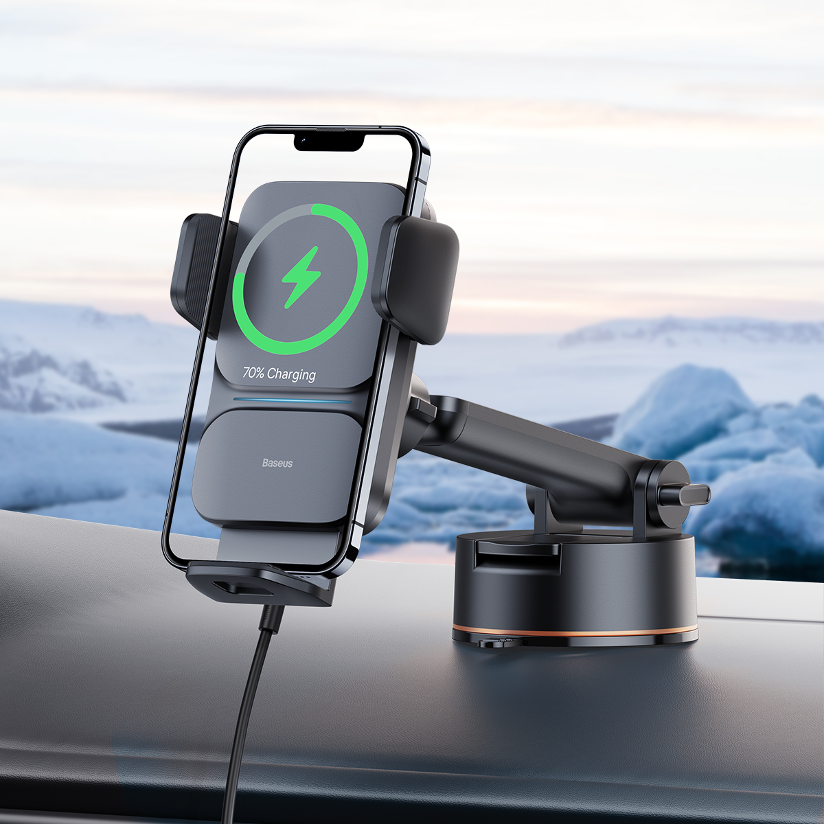 Baseus Automatic Car Phone Holder Wireless Charger Suction Base Car Bracket For iPhone 13 Pro Max Fo