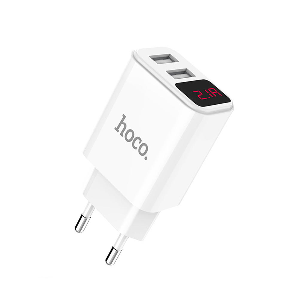

Hoco. 2.1A Dual USB Port LED Current Display Type C Micro USB Fast Charging EU plug Charger Adapter For iPhone X XS Max