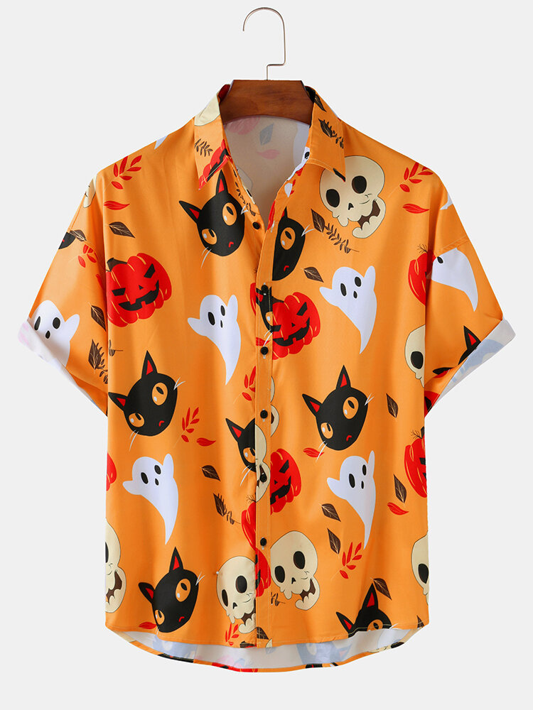 

Banggood Designed Halloween Кот Прекрасный Лист мультфильм смешные рубашки с коротким рукавом повседневные