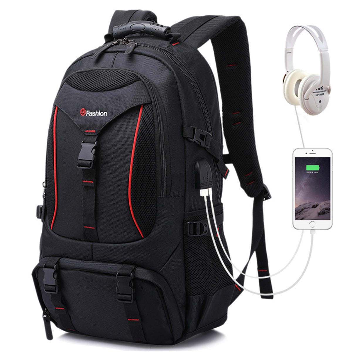 Zaino da escursione per esterni da uomo Porta USB da viaggio sportivo campeggio Daypack impermeabile Borsa