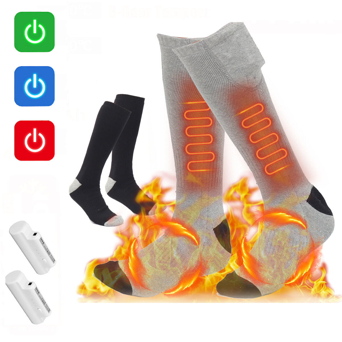 3-Gear Adjustable 4000mAh Electric Heating Socks 70℃ Intelligent Heating Warm Up Breathable Comfortable Long Socks - Grey
