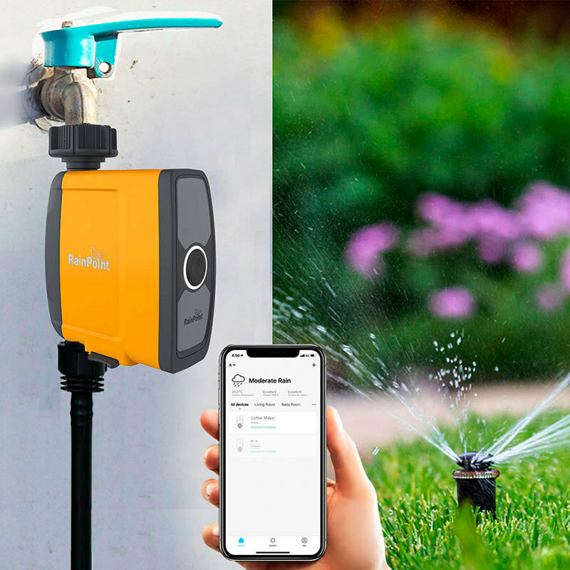 

KCASA Waterproof WIFI Connect Watering Timer Soil Moisture Sensor Garden Irrigation Controller Smart Watering System - E