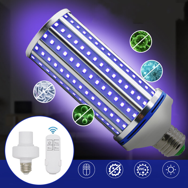 

AC85-265V 60W E27 LED UVC Corn Bulb UV Germicidal Lamp Household Ultraviolet Disinfection Light + Remote Control