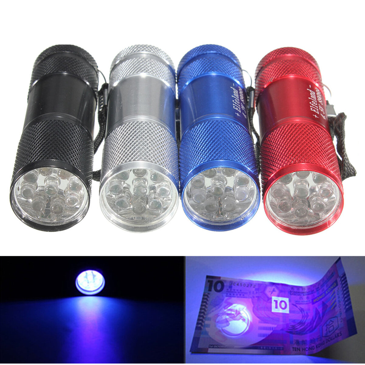 

385nm 9 LED Mini Aluminum UV Ultra Violet Detection Lamp Blacklight LED AAA Mini Flashlight