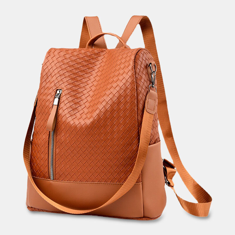 Women PU Soft Leather Diamond Lattice Pattern Backpack Large Capacity Multi-pocket Shoulder...