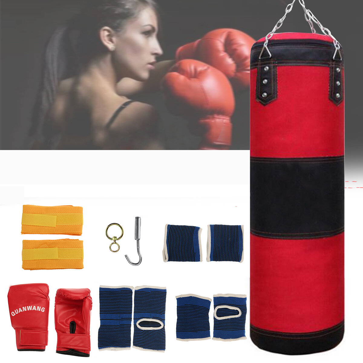Heavy Boxing Punching Bag Training Kicking Martial Arts Exercise Sport with Foot Hand Ankle Pads Gloves