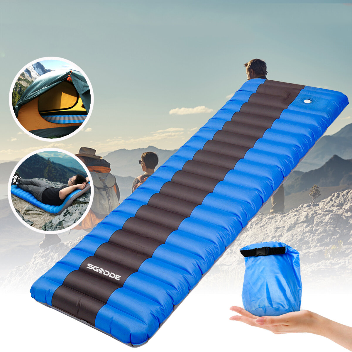 SGODDE Ultralight Waterproof Inflatable Mat Camping Mattress Sleeping Cushion Air Pad for Outdoor Camping Hiking Picnic
