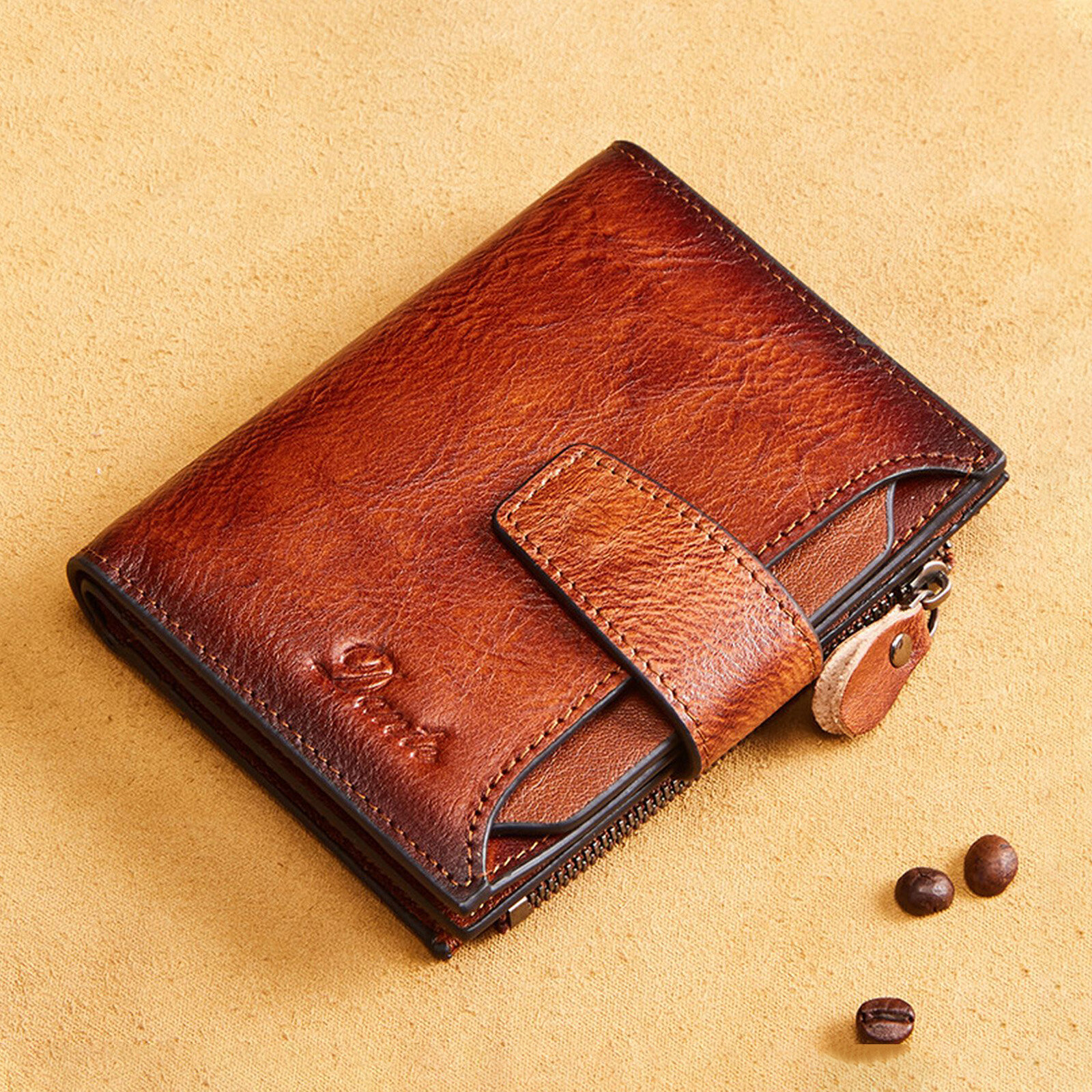 

Men Genuine Leather RFID Antimagnetic Wallet Multiple-card Slots Bifold zipper Coin Pocket Short Wallet