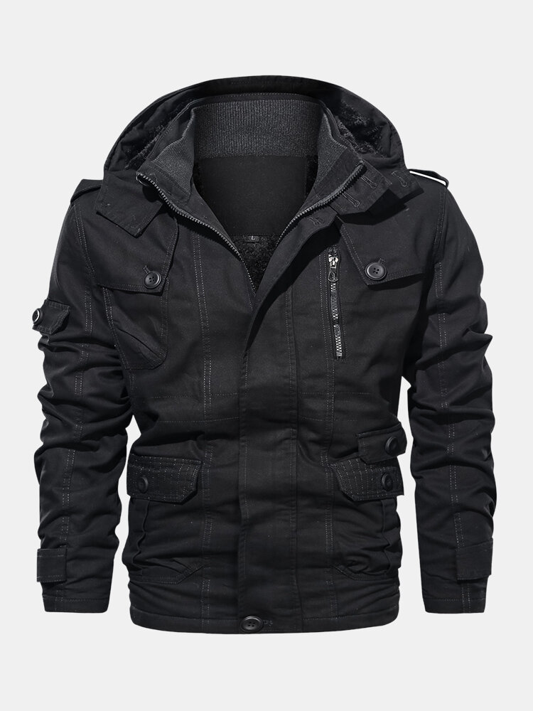 Mens cotton zipper through pocket thick hooded jackets Sale - Banggood.com