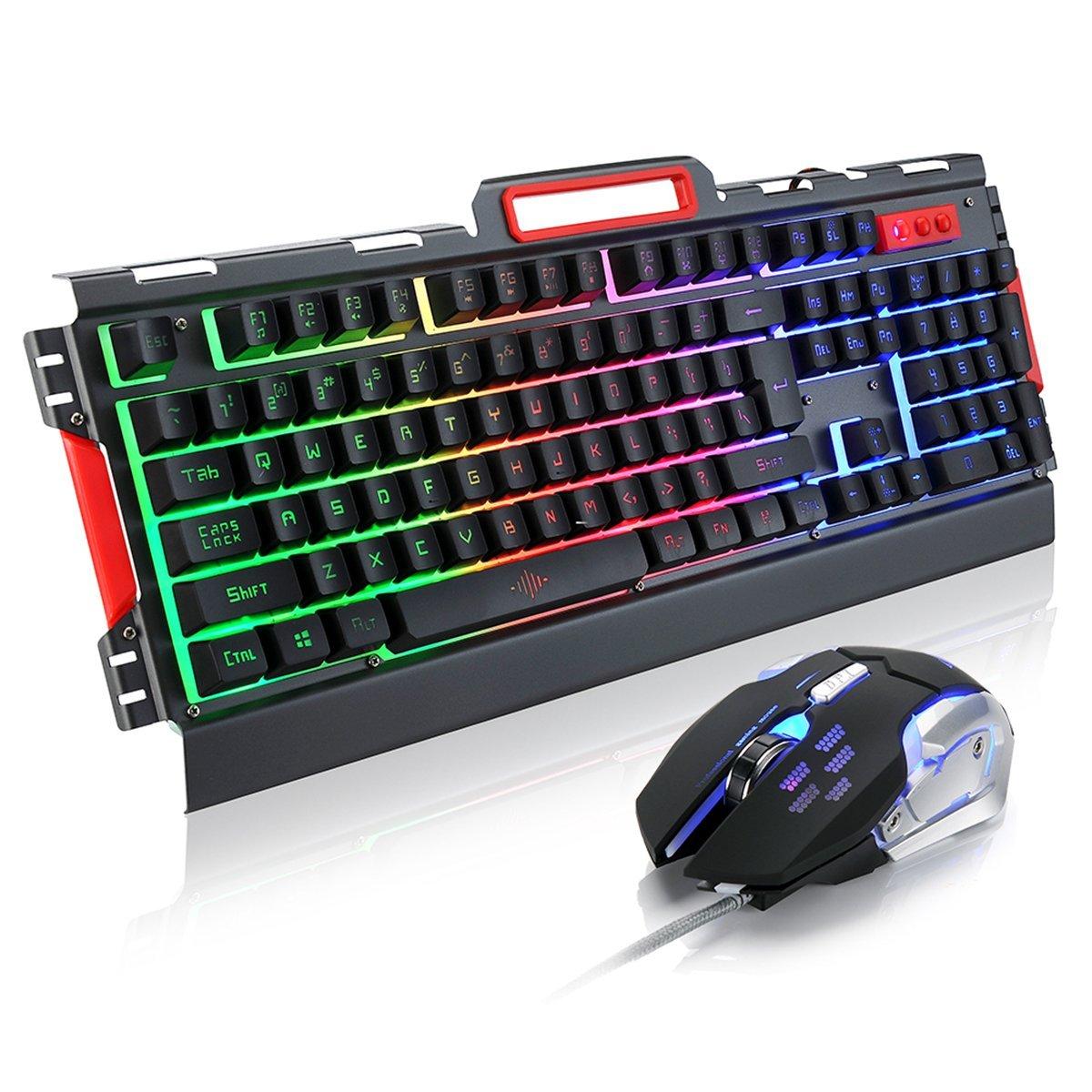 LED Backlit Wired Gaming Keyboard Mouse Mousepad USB Light Up Mechanical Feel