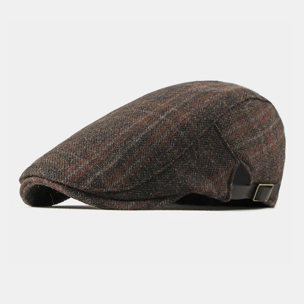 Men Felt British Style Plaid Pattern Casual Fashion Warm Forward Hat Beret Hat