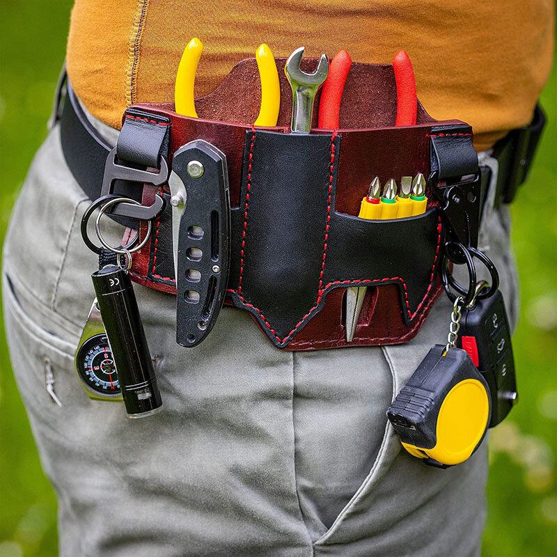 Men Genuine Leather Vintage Multitool EDC Belt Bag Durable Multifunctional Portable Belt Loop Waist Small Bag