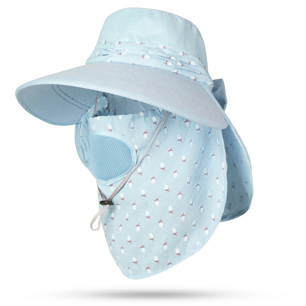 Women Cotton UV Protection Sun Hat with Face Mask and Shawl Sunshade Gardener Fishing Cap