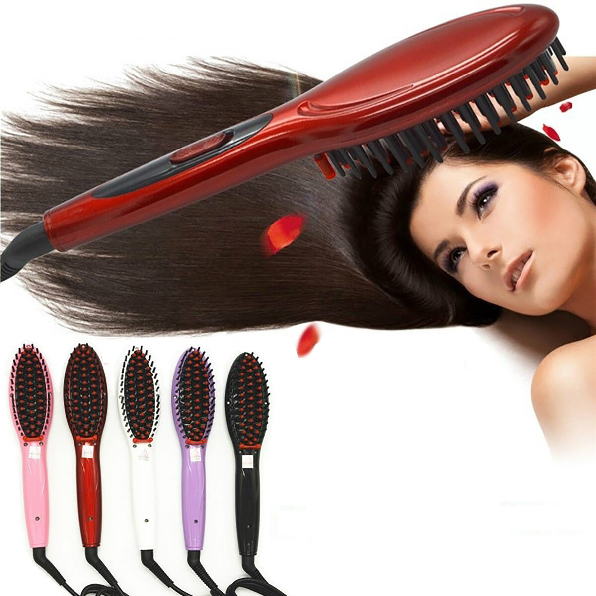 Electric Hair Straightener Brush Blow Dryer Curler Comb Styler Heated Electric Smart Brush Hair Straightener