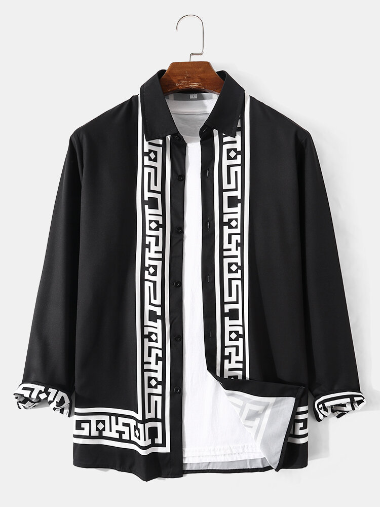 Heren Barokke etnische reverskraag Button-up casual shirts met lange mouwen