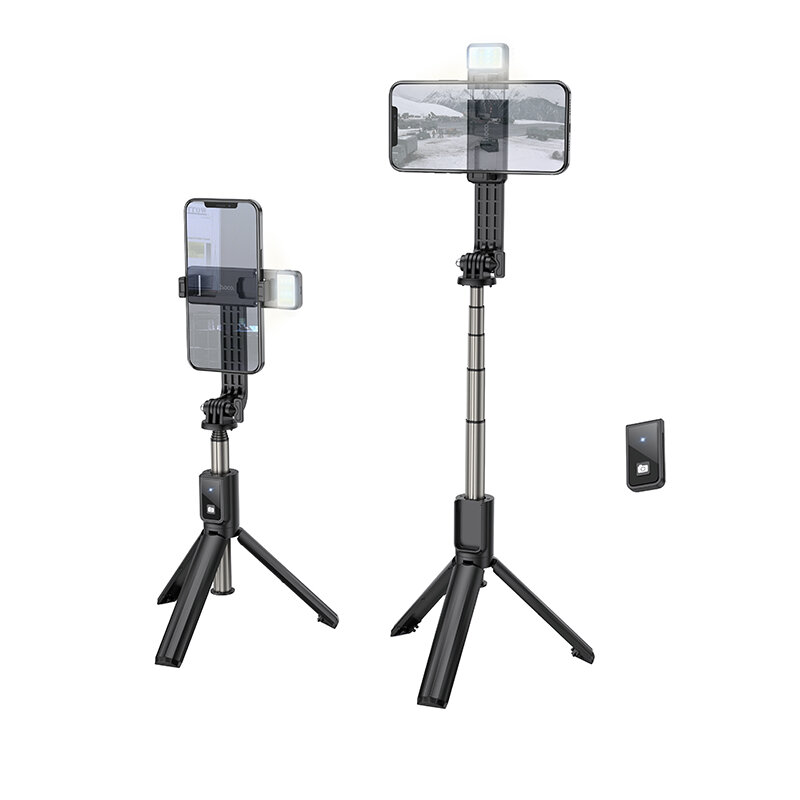 HOCO K15 All In One Draagbare Bluetooth-afstandsbediening Selfie Stick 2-Gear Fill Light Telescopisc