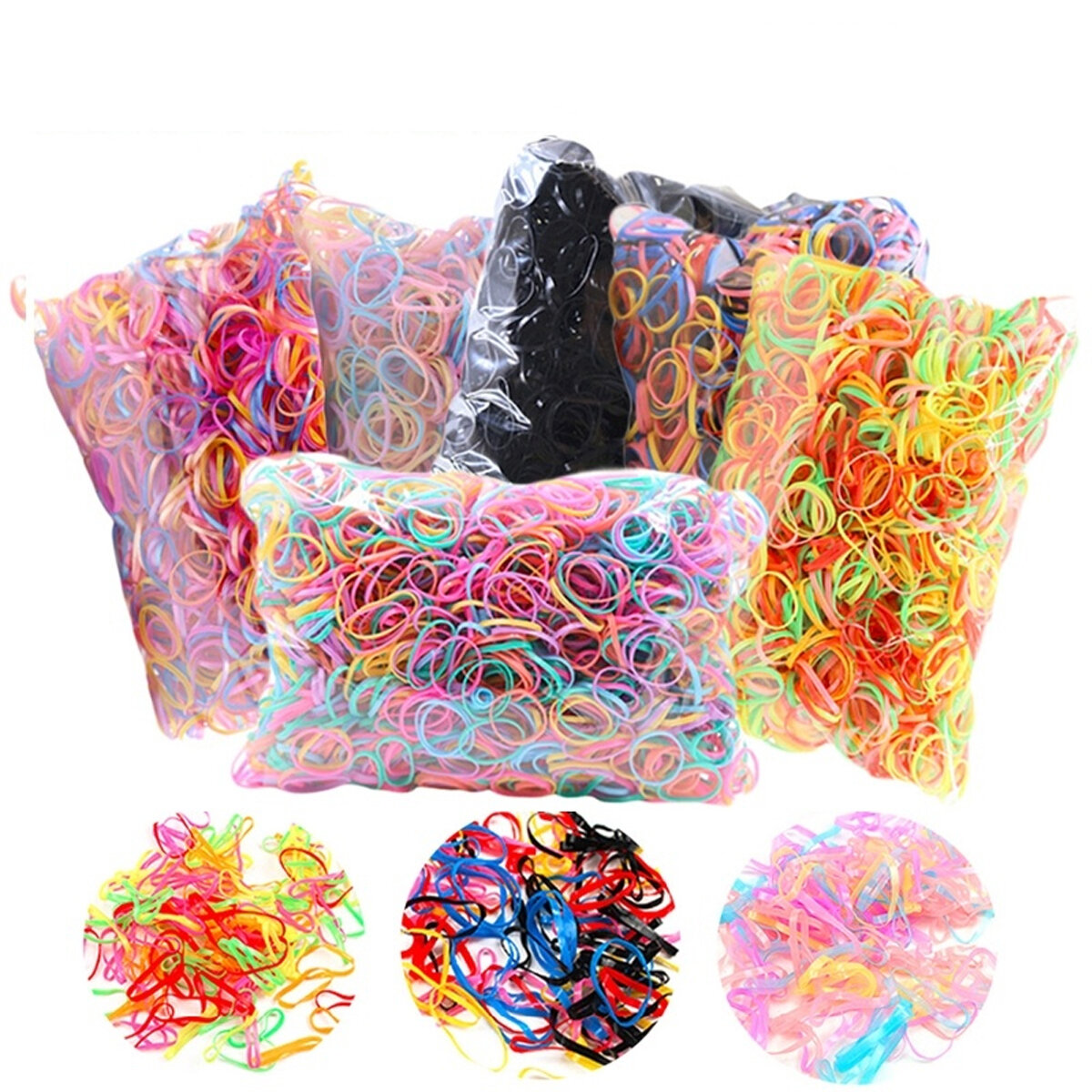 2000 Pcs Multicolor Disposable Elastic Rope Ponytail Rubber Band Hair Taping Children＆Adults Braided Hair