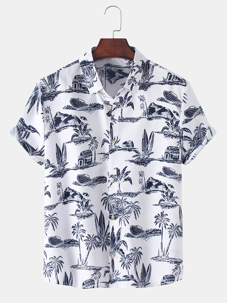 Heren tropische stijl Hawaii strand landschap casual shirts met korte mouwen