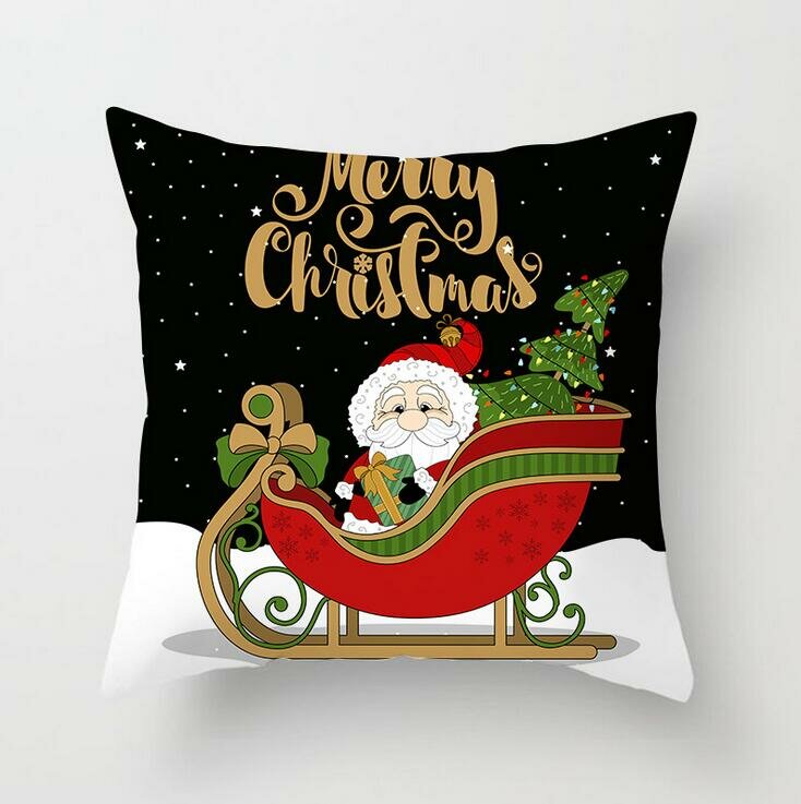 

Polyester Black Decor Throw Pillow Case Single-sided Printing Cartoon Christmas Gift Snowman Santa Claus Deer Cushion Co