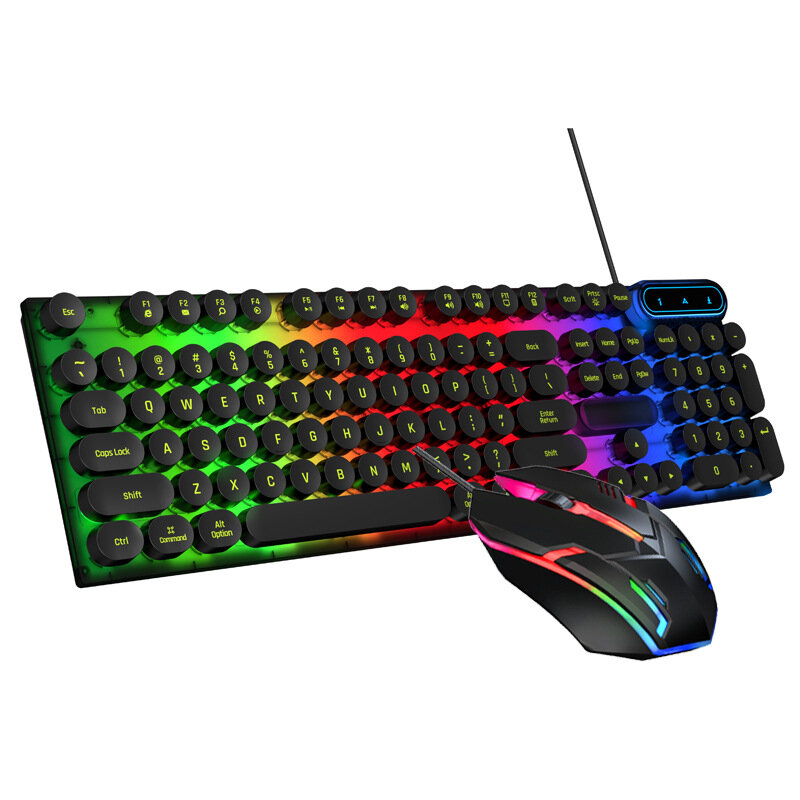 Skylion H600 Wired Gaming Keyboard And Mouse Set Mechanical Feel Punk Round Keycaps keyboard 1600dpi 104-Keys RGB Led Li