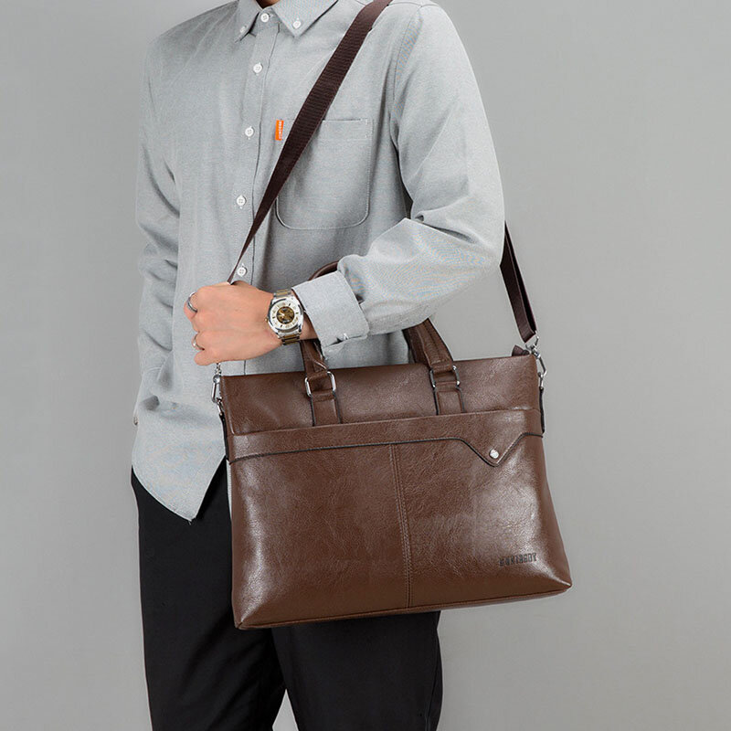 Men Retro Horizontal Briefcases Messenger Bag Back Anti-theft Zipper Pocket Large Capacity Crossbody