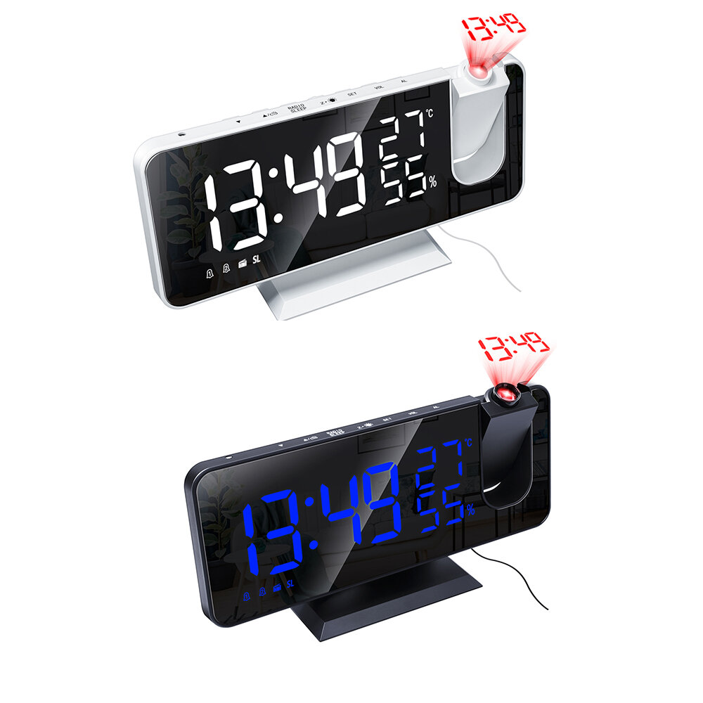 2Pcs LED Mirror Alarm Clock Big Screen Temperature and Humidity Display with Radio and Time