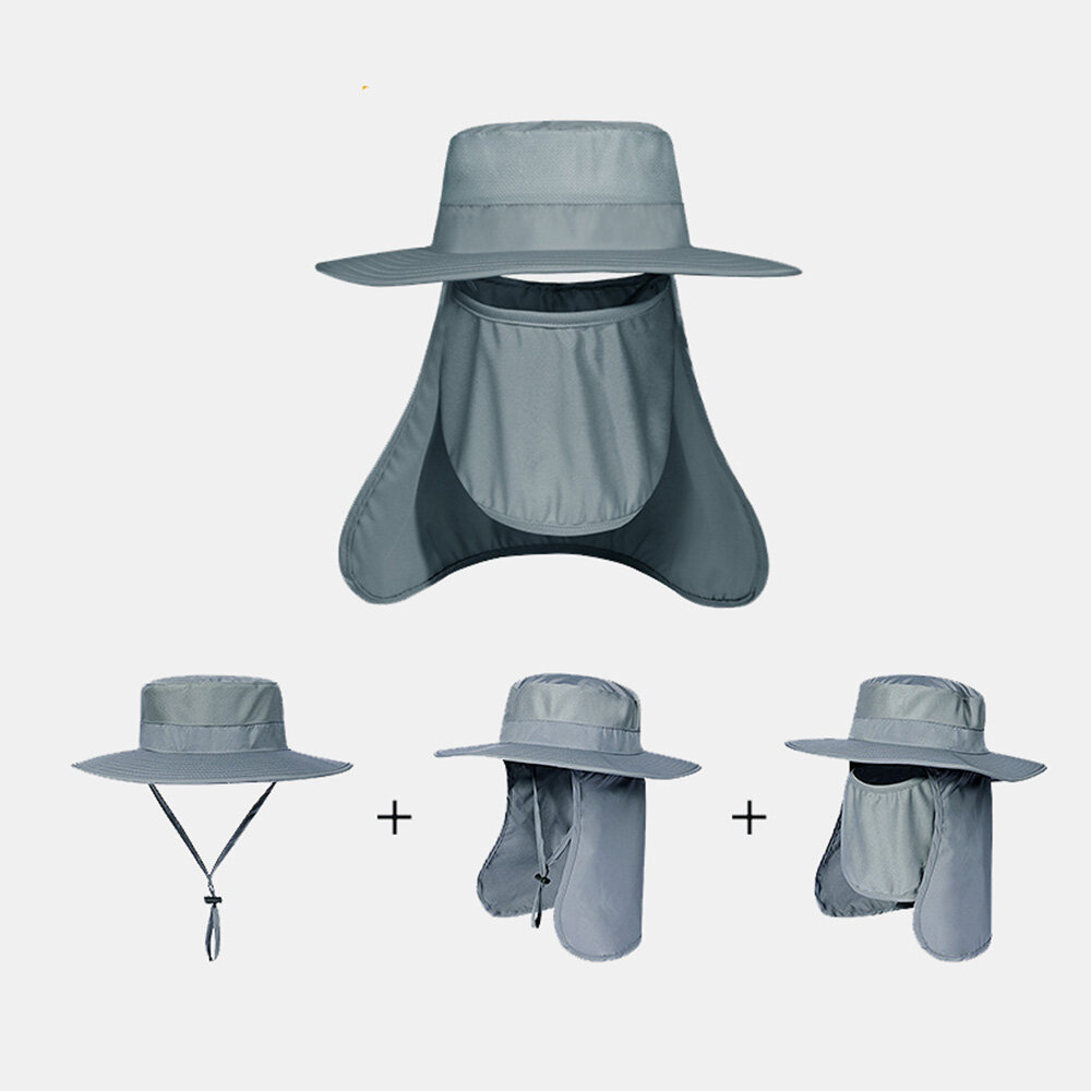 Men Quick-drying Fabric Solid Color Casual Foldable Adjustable Detachable Breathable Outdoor Sun Hat