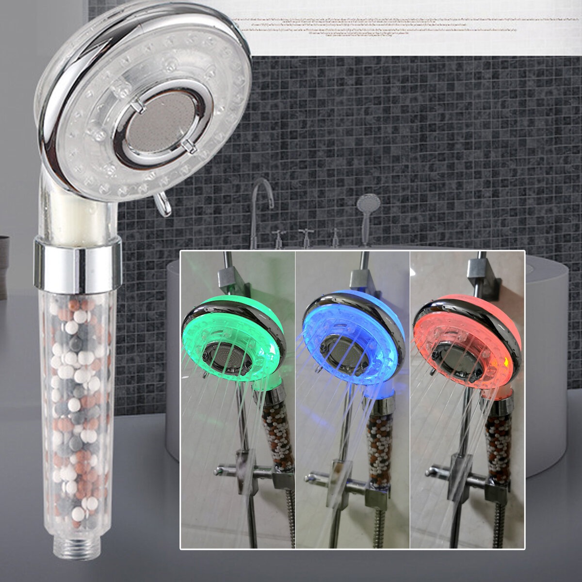 Bakeey 7-function LED Three-color Shower Head Enhanced Pressurized Negative Ion Shower