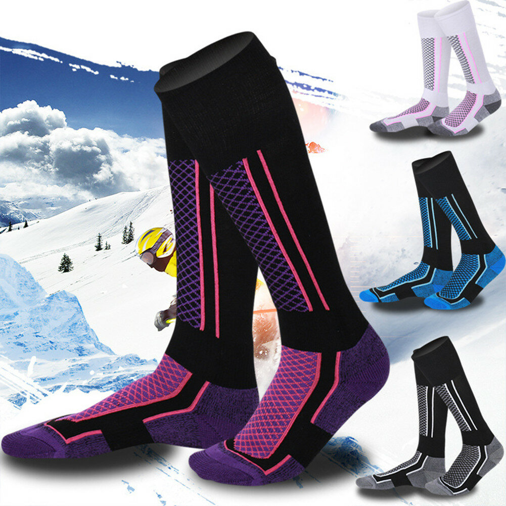 Ζευγάρι παχιών αθλητικών κάλτσων σκι χειμώνα, θερμικών, αναπνεύσιμων, αναδιπλούμενων, αντιανεμικών, μακριών, για άνδρες και γυναίκες