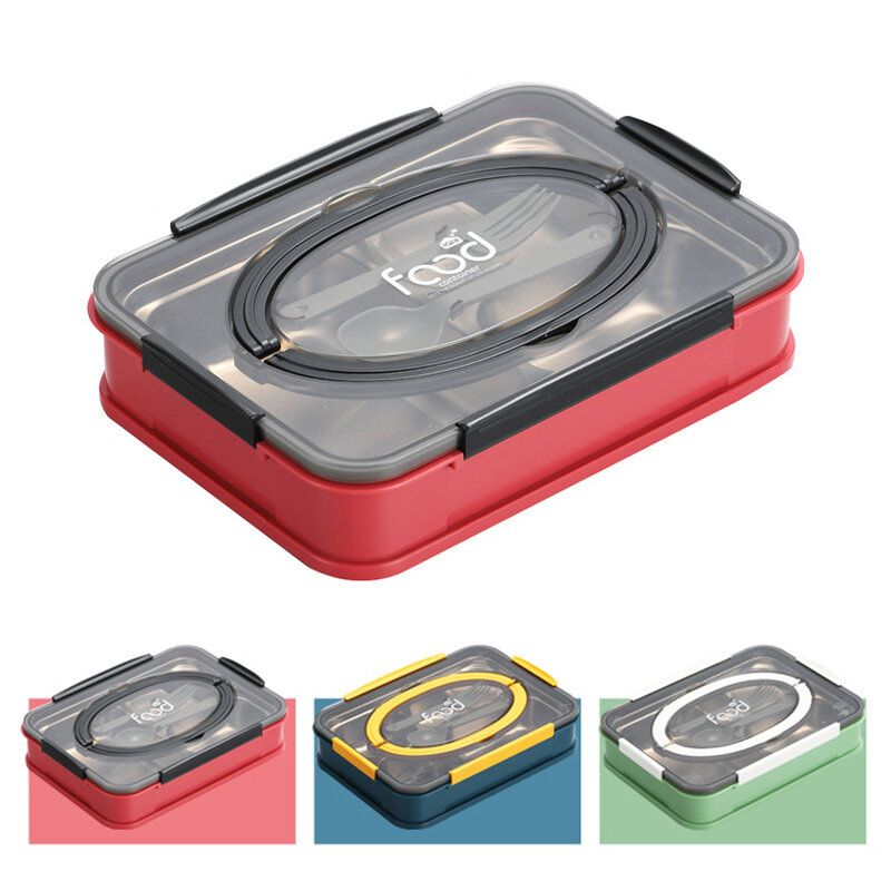 3/4-Grid Bento Box Large Capacity Students Lunch Box Eco-Friendly Leakproof 1000ml Food Container for Outdoor Camping Travel Picnic
