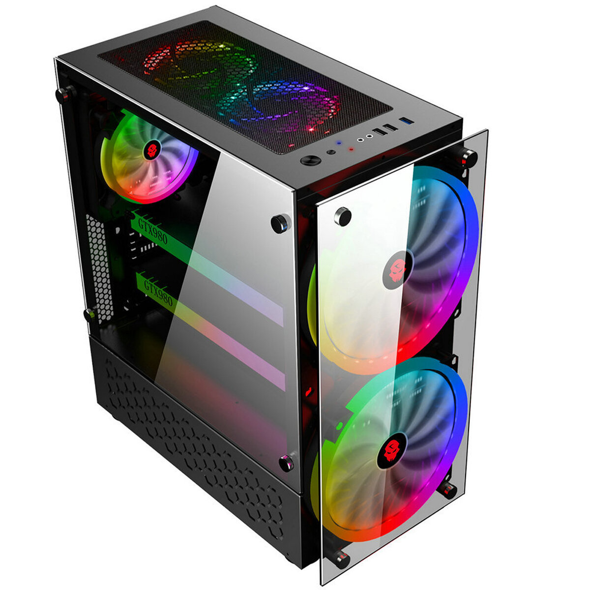 Rgb computer case double side tempered glass panels atx gaming cooling