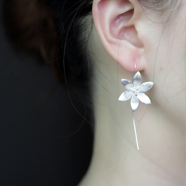 925 flower dangles with Cz Vintage Sterling silver handmade earrings 