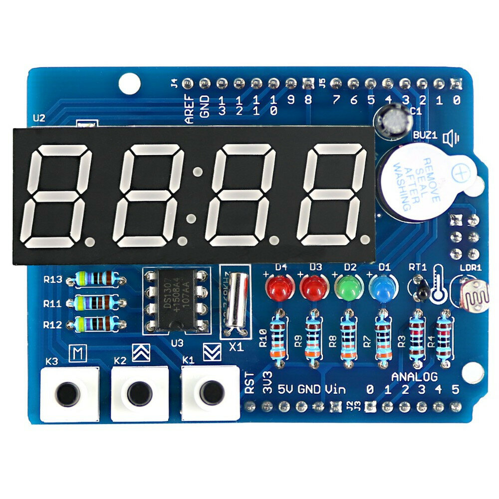 3 stuks Clock Shield RTC DS1307 Module Multifunctionele uitbreidingskaart met 4-cijferige display-li