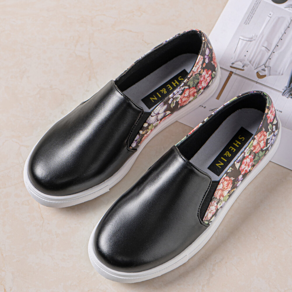 Women Casual Flowers Pattern Comfortable Flat Skate Shoes