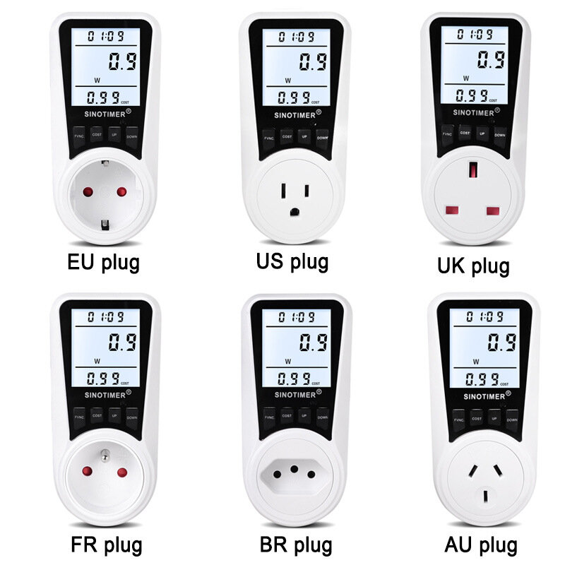 SINOTIMER DDS109L EU/US/UK/FR/AU AC 110V/220V Plug Socket Digital Wattmeter Meter Power Consumption 