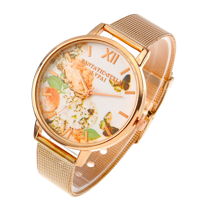 

LVPAI Fashion Elegant Landscape Pattern Alloy Mesh Strap Women Wrist Watch Quartz Watch