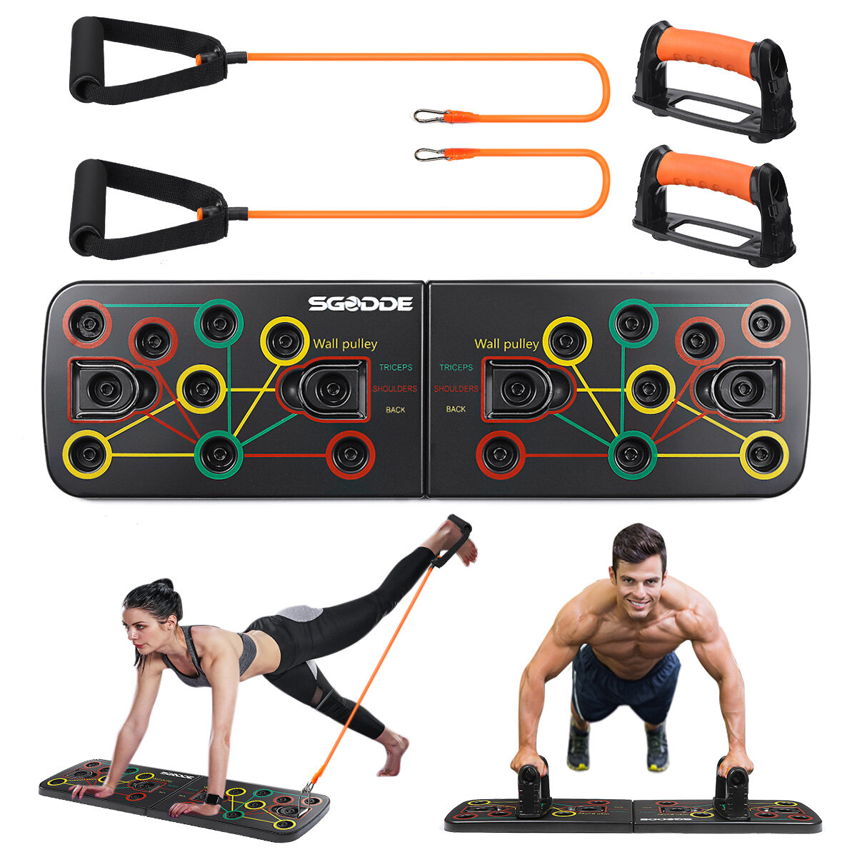 SGODDE 13 In1 Folding Push-up Rack Board With Handle&Resistance Band Fitness Workout Training Gym Exercise Pushup Stand